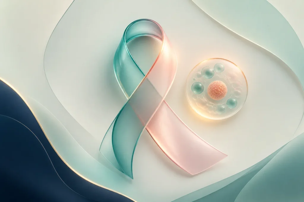 Teal and blush breast cancer awareness ribbon illustration.