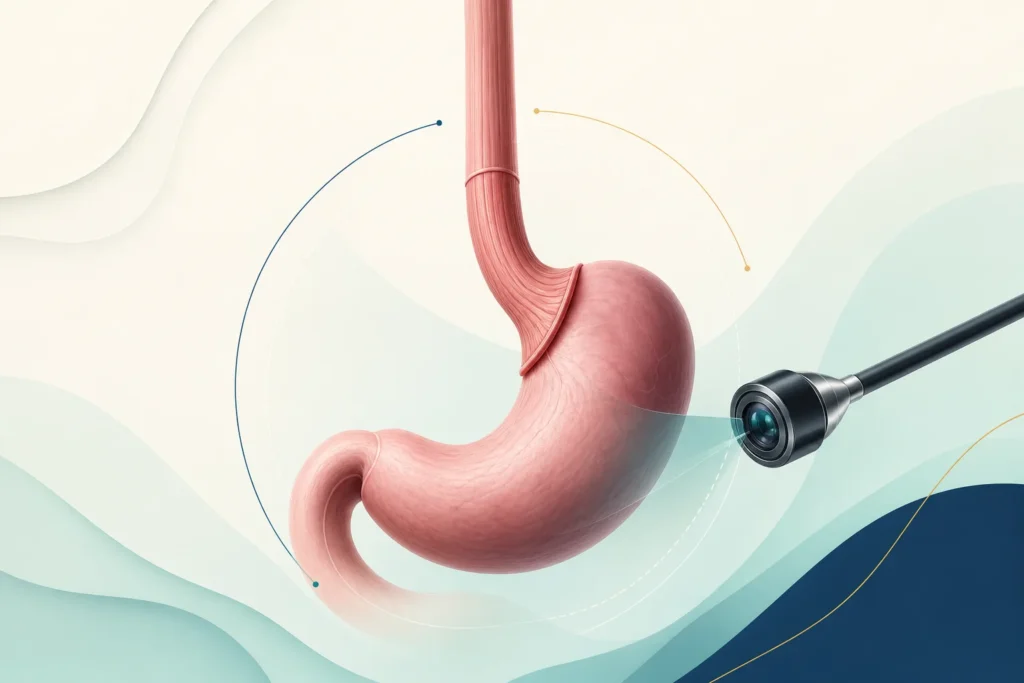 Editorial medical illustration representing upper gastrointestinal and esophageal surgical care.